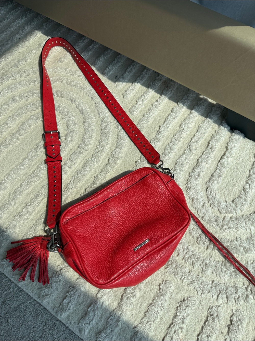 Rebecca Minkoff Red Leather Mini Crossbody Bag with Tassel